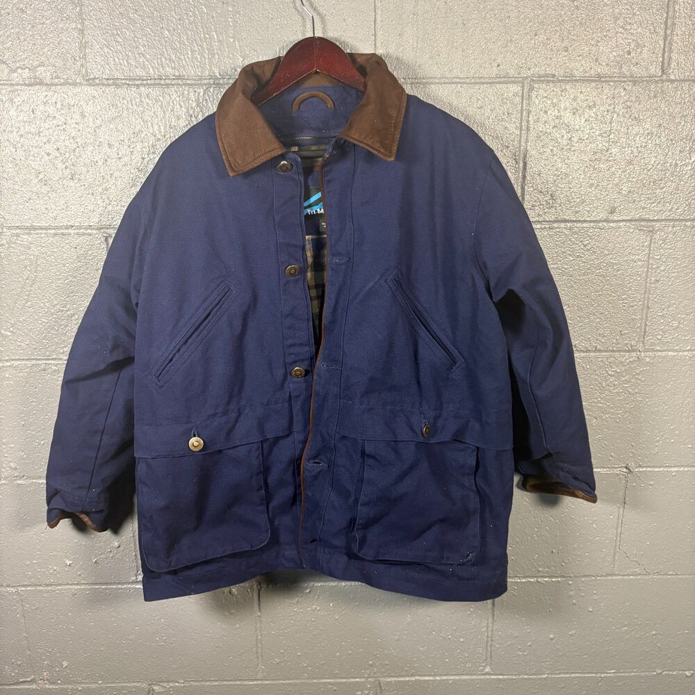 Tri-Mountain Mens S Flannel Lined Work Jacket Kroger Chore Barn Coat Navy